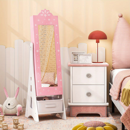 Full-Length Mirror - Adjustable Tilt (94°/90°), Foldable Drawer & Wall-Safe Anti-Tip Design
