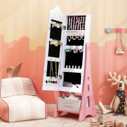 Full-Length Mirror - Adjustable Tilt (94°/90°), Foldable Drawer & Wall-Safe Anti-Tip Design