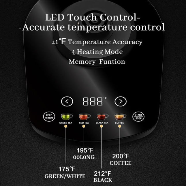 Electric Kettle Is a 1200W Appliance Designed for Brewing Tea And Coffee, Featuring Four Heating Settings,