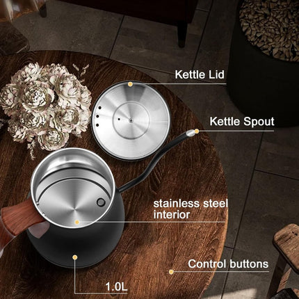 Electric Kettle Is a 1200W Appliance Designed for Brewing Tea And Coffee, Featuring Four Heating Settings,