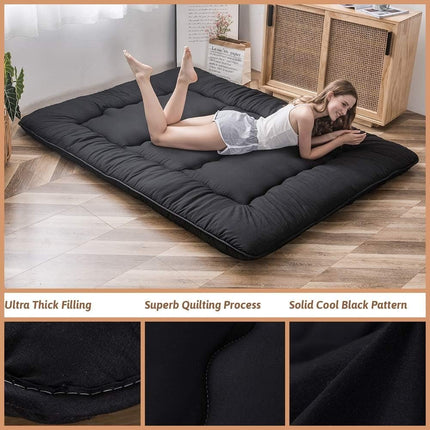 Ultra-Soft Japanese Futon Mattress - 10.16cm Thick, Foldable Tatami Sleeping Pad for Dorms, Black