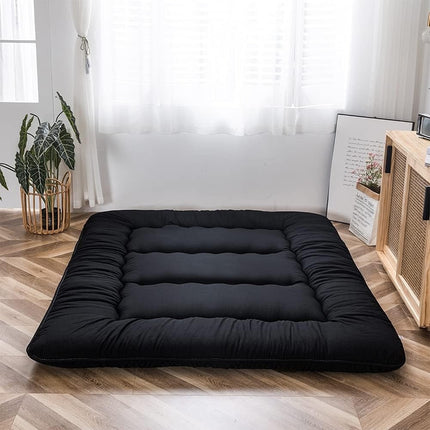Ultra-Soft Japanese Futon Mattress - 10.16cm Thick, Foldable Tatami Sleeping Pad for Dorms, Black