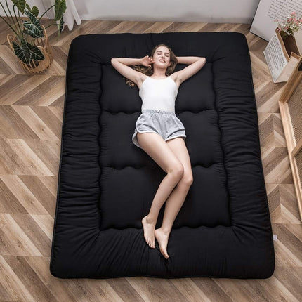 Ultra-Soft Japanese Futon Mattress - 10.16cm Thick, Foldable Tatami Sleeping Pad for Dorms, Black