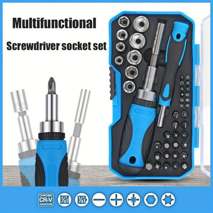 44pcs High Carbon Steel Ratchet Screwdriver Bit & Socket Set - Versatile, Compact Tool Kit for DIY,