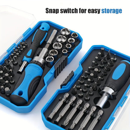 44pcs High Carbon Steel Ratchet Screwdriver Bit & Socket Set - Versatile, Compact Tool Kit for DIY,