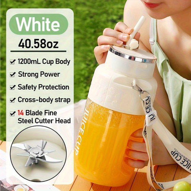 Compact USB Rechargeable Electric Blender - 40.58Oz/1200Ml Versatile Juicer Featuring an 18000 RPM Motor, 1300Mah Lithium Battery, Safety Lock, And a 14-Blade Cutter for Smoothies, Shakes, And Purees.
