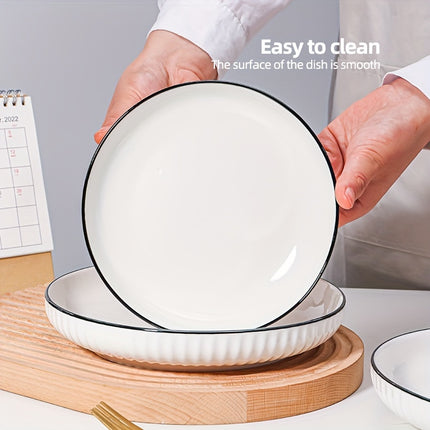 4pcs, Nordic Style Dinner Plates Set, 20.32 cm Ceramic Dish with Black Line Design, Microwave Safe