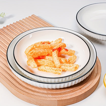 4pcs, Nordic Style Dinner Plates Set, 20.32 cm Ceramic Dish with Black Line Design, Microwave Safe