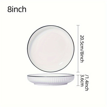 4pcs, Nordic Style Dinner Plates Set, 20.32 cm Ceramic Dish with Black Line Design, Microwave Safe