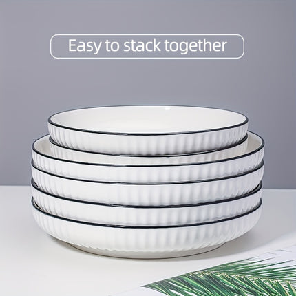 4pcs, Nordic Style Dinner Plates Set, 20.32 cm Ceramic Dish with Black Line Design, Microwave Safe