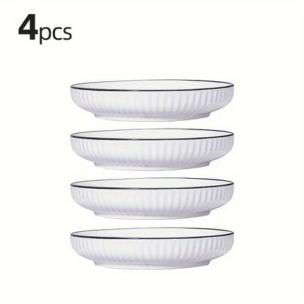 4pcs, Nordic Style Dinner Plates Set, 20.32 cm Ceramic Dish with Black Line Design, Microwave Safe