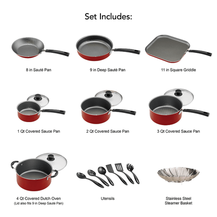 18pcs Easy to Clean Nonstick Cookware Set - Oven-Safe Grill with Frying Pan,