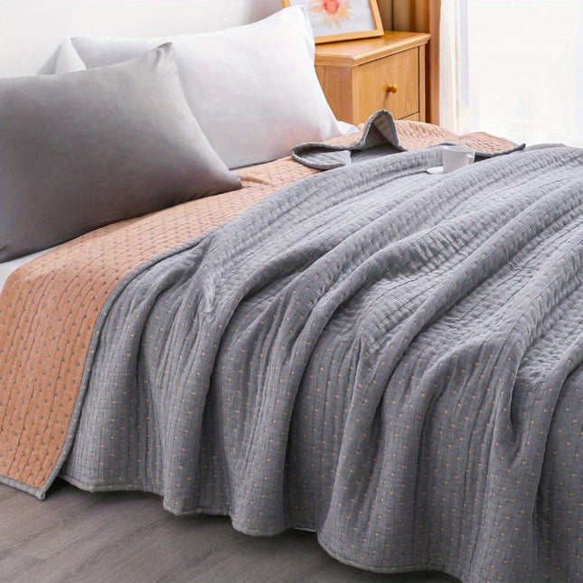 3 Layers Egyptian Cotton Muslin Bed Blanket, Breathable Yarn Dyed Quilt Perfect for Couch, Bed
