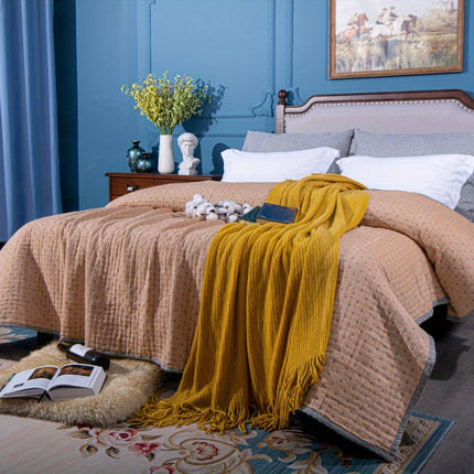 3 Layers Egyptian Cotton Muslin Bed Blanket, Breathable Yarn Dyed Quilt Perfect for Couch, Bed