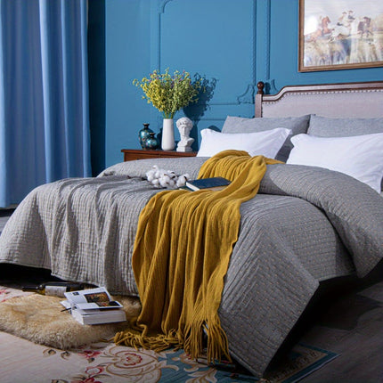 3 Layers Egyptian Cotton Muslin Bed Blanket, Breathable Yarn Dyed Quilt Perfect for Couch, Bed