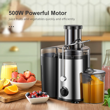 Juicer Machine, 500W Extractor with Wide Mouth 3 Feed Chute for Fruit Vegetable, Easy to Clean,