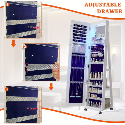 360° Spinning, 6 LED Lights, Full-Length Mirror, Large Capacity, Lockable