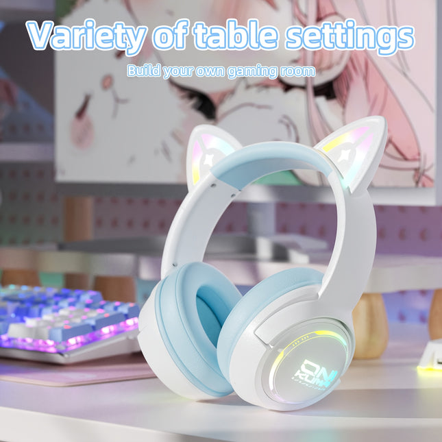 Professional Gaming Headset with Illuminated Cat Ears & RGB Lighting, Isolation