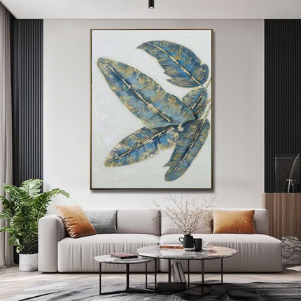 Handmade Oil Painting Canvas Wall Art Decoration Green Plants Abstract Texture Golden And Green Banana Leaves For Home Living Room Decor Rolled Frameless Unstretched Painting