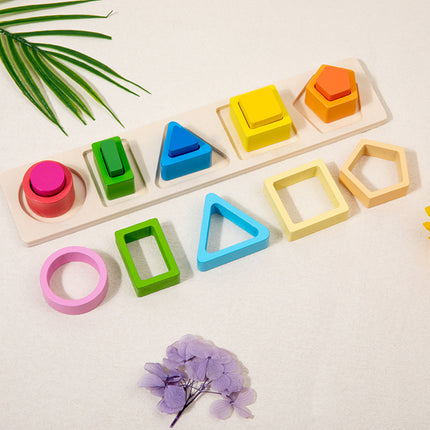 Wooden Colorful Shape Four Or Five Sets Of Columns Early Education Puzzle