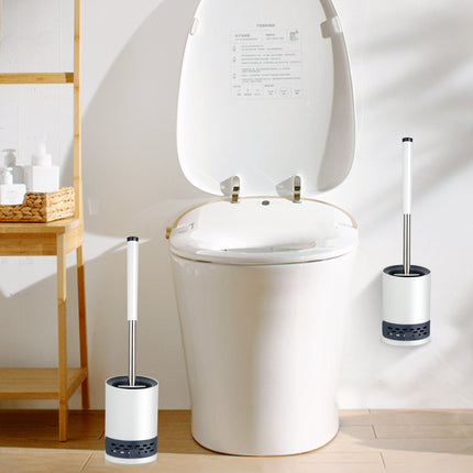 Deep-Cleaning Silicone Toilet Brush with Base for Bathroom or Guest Toilet, White, Antibacterial