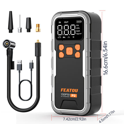 Portable Wireless Air Pump, Tire Inflator, Air Compressor 150 PSI Quick Inflation
