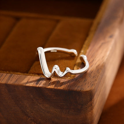 S925 Sterling Silver ECG Ring For Women Adjustable Band