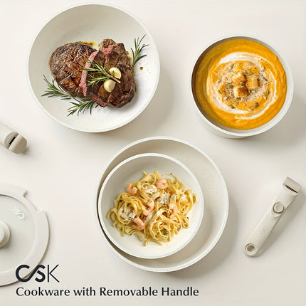 17pcs Cookware Set With Detachable Handle, Nonstick Pots And Pans Set With Removable Handle,