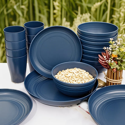 Blue Dinnerware Set for 4 People, Consisting of Plates, Bowls, And Cups, Microwave-Safe And Dishwasher