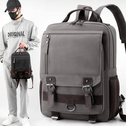 Men'S Backpack  New Washed Canvas, Dual Shoulder Straps, Multifunctional Retro Laptop Backpack,