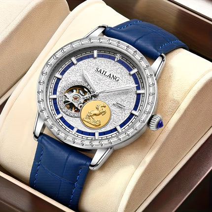 Men'S Luxury Automatic Mechanical Watch with Skeleton Dial & Exposed Movement