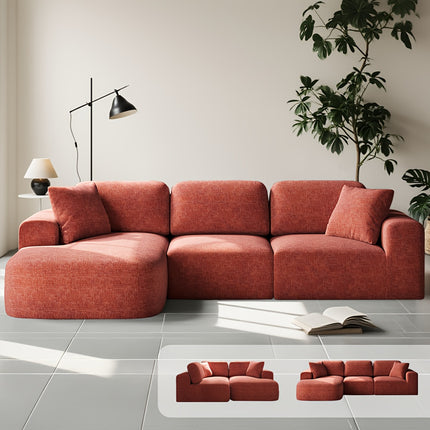 Sofa Couch with Chaise, No Assembly Required, Modern Boucle-Inspired Upholstery