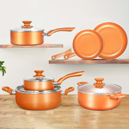 10-Piece Non Stick Pots And Pans Set, Aluminum Ceramic Cookware Set With Lids, Induction,