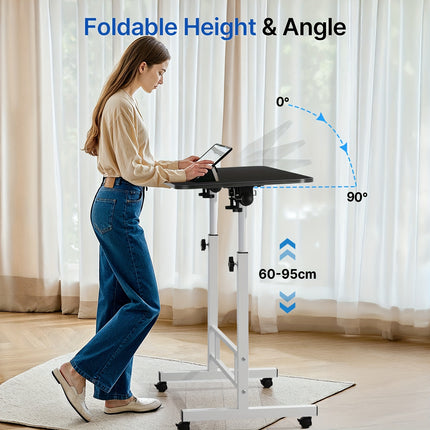 Ergonomic Height-Adjustable Computer Desk Workstation - Dual-Sided White Folding Table ,