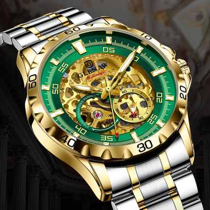 Men'S Automatic Watch with Flying Tourbillon Rotating Skeleton Mechanism