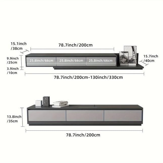 Rustic Vintage Extendable TV Stand, Multifunctional with Three Drawers, Space-saving, 70 to 130 Inches,