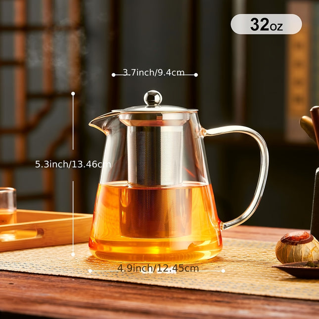 Teapot Blooming And Loose Leaf Tea Maker - Glass Teapot Stovetop 32oz - Borosilicate Clear Tea Kettle