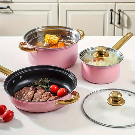 12-Pieces Stainless Steel Cookware Set - Induction Ready, Dual-Handled With Glass Lids