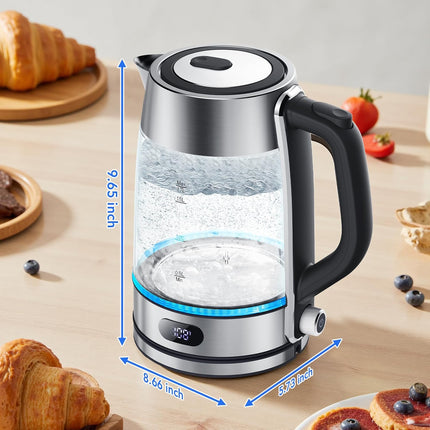 Electric Kettle with Precise Temp Control, Hot Water Kettle, 304 Food-Grade SS & Borosilicate Glass