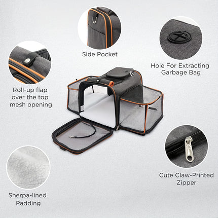Dog Cat Pet Carrier Bag Foldable Travel Dog Carrier Airline Approved, Two Side Expandable Pet Carrier Backpack Pet Travel Carrier For Cats Dogs Puppy