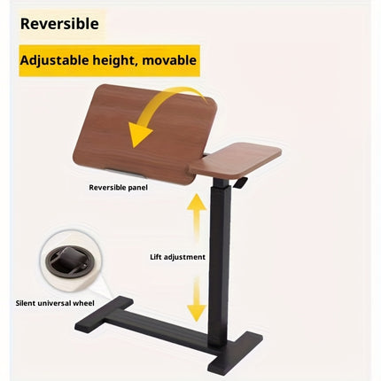 Hidden Wheel Desk Adjustable Height Flip-Up Bedside Laptop Table, Portable and Space-Saving,
