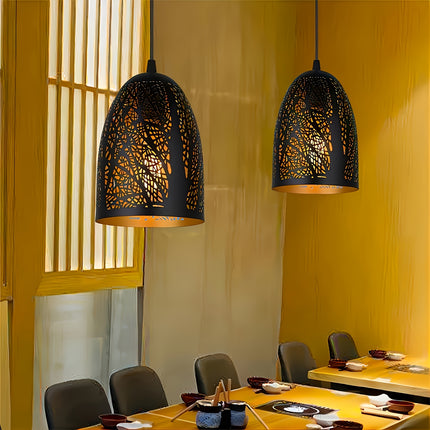 2pcs Vintage Metal Tree Chandeliers with Black Exterior & Golden Interior