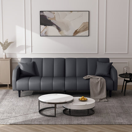 Leather Futon Sofa Bed Couch, Piano Key Design 78" Queen Futon Set, Adjustable Backrest