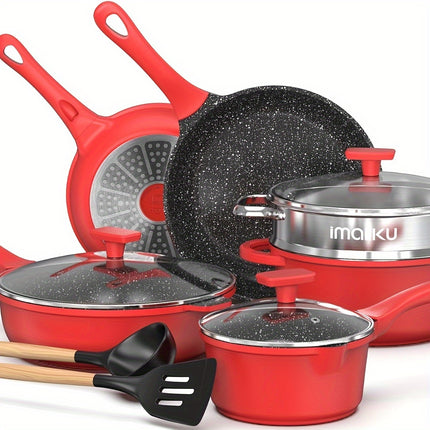 Pots And Pans Set, 11 PCS Nonstick Kitchen Cookware Set With Steamer,