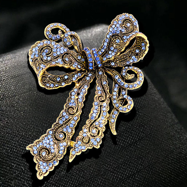 Rhinestone Brooch Alloy Electroplating Vintage Bow Women's Corsage