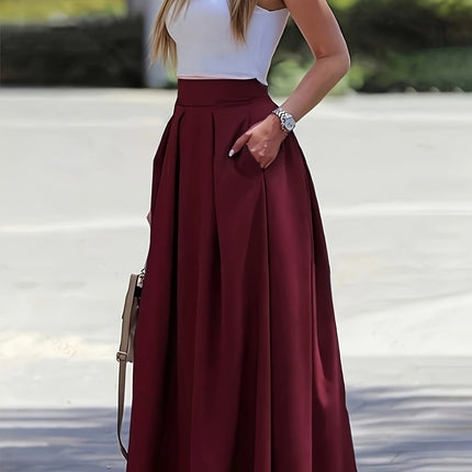 Women'S Solid Color Long Skirt | Casual High-Waist A-Line Skirt with Flowy Design for All Seasons