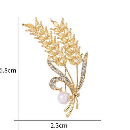 Copper White Gold White Zircon Wheat Brooch