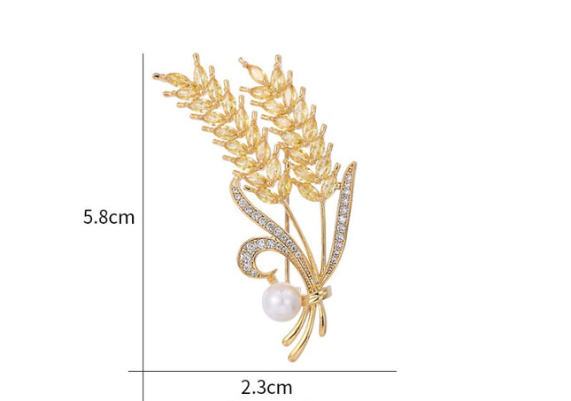 Copper White Gold White Zircon Wheat Brooch