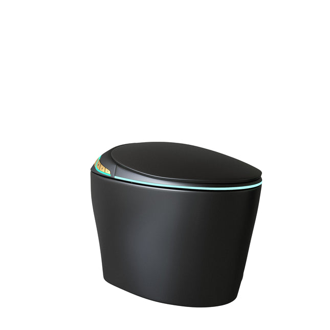 Unique Smart Toilet with Built-in Bidet, Auto Open/Close Seat, Foot Sensor, LED Display, Night Light, Warm Water & Dryer, Black Ceramic