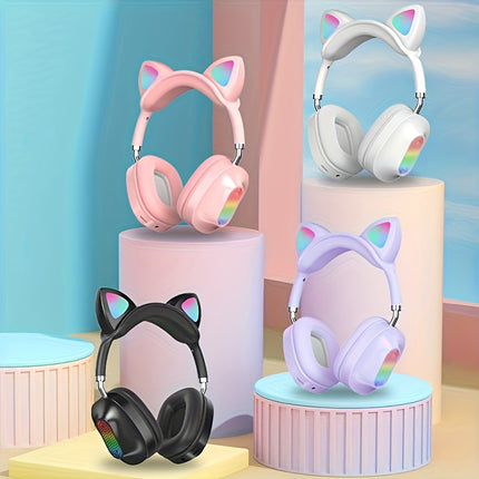 1pc Wireless Cat Ear Headphones with Light-Up RGB  Wireless Low-Power Stereo Sound